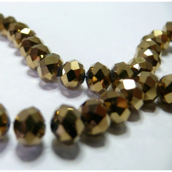 10 perles de cristal facetté bronze doré 5 par 8mm