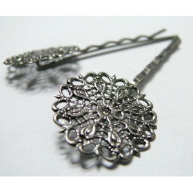 5 barrettes fleurs plates vieil argent