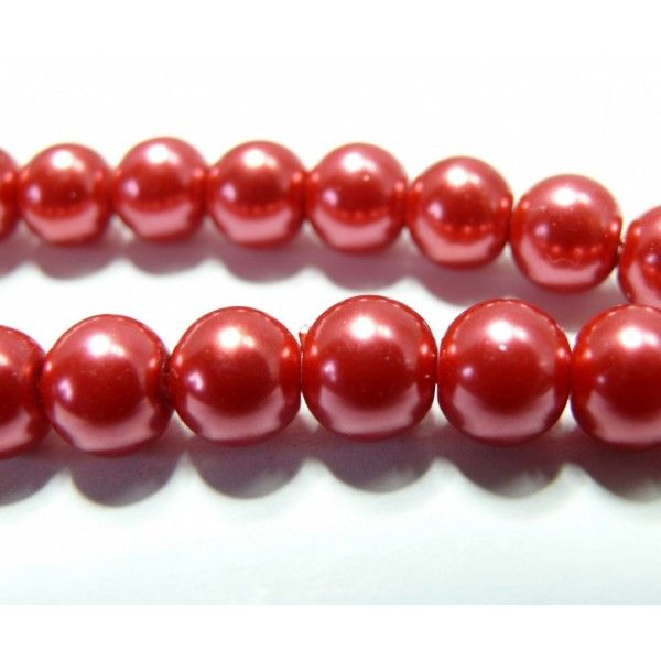 10 perles de verre nacre rouge 10mm