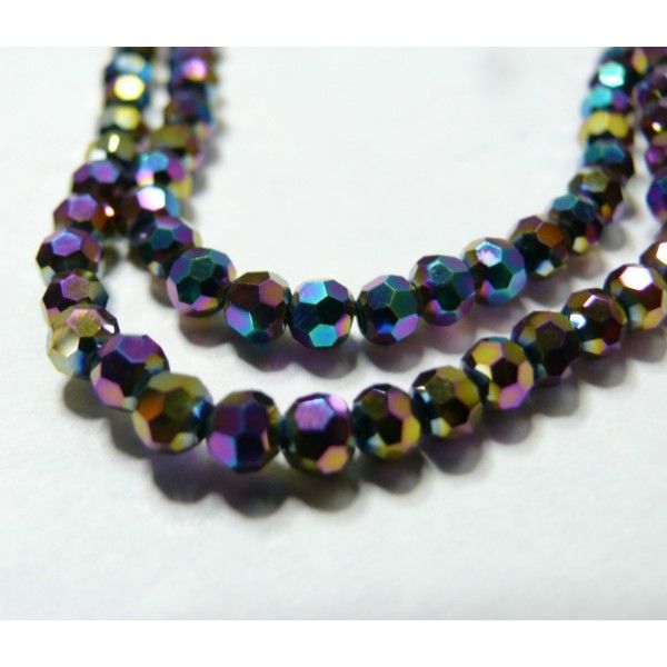 10 perles de cristal facetté multicolore ronde 4mm