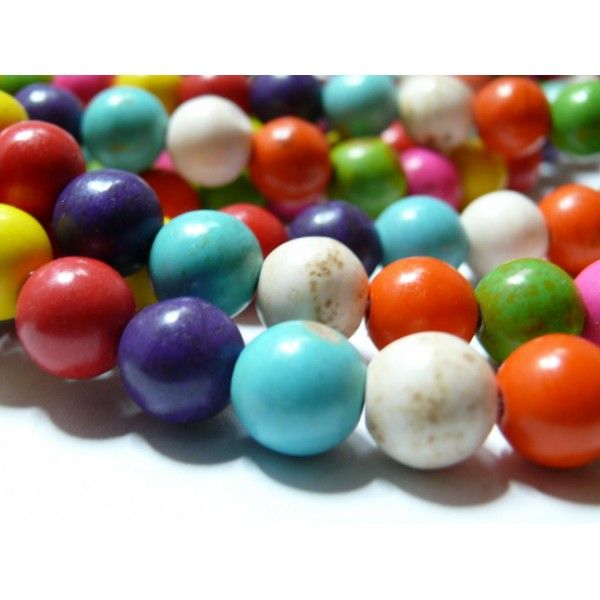 1 fil perles Turquoise Howlite mulitcolore 10mm ( 39 perles)