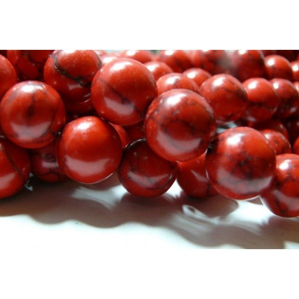 6 perles Turquoise Howlite rouge  12mm
