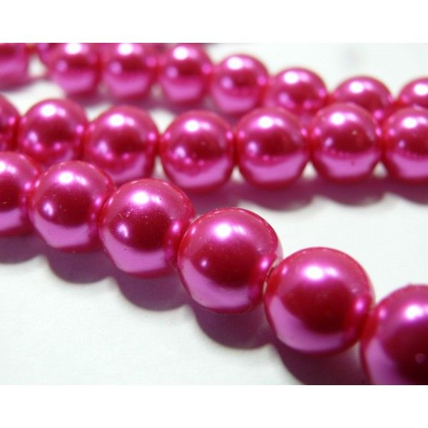 10 perles de verre nacre rose fushia 8mm GP8