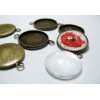 10 pièces : 5 Supports double de pendentif 25mm bronze et 5 cabochons