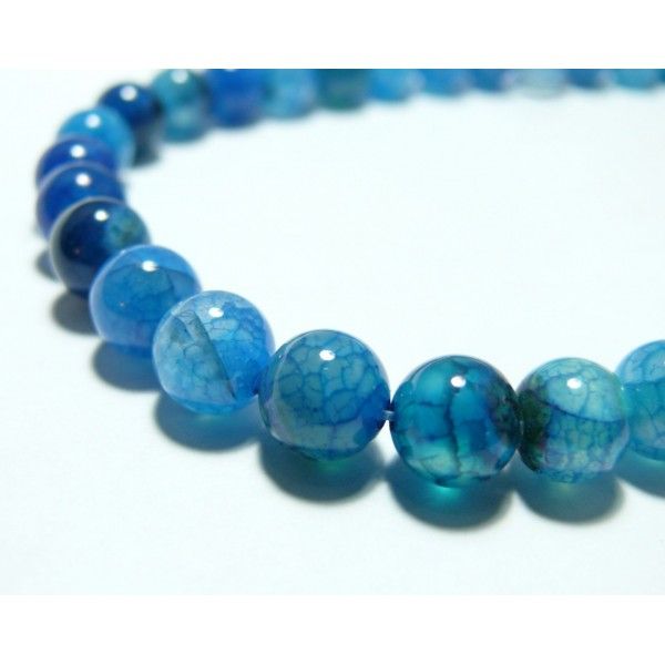 10 perles agate bleue craquelée 10mm
