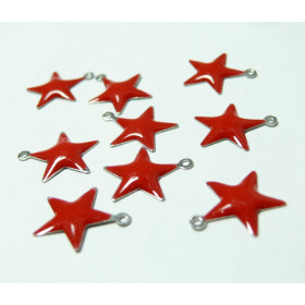 10 Pendentifs breloque étoile rouge en email. 