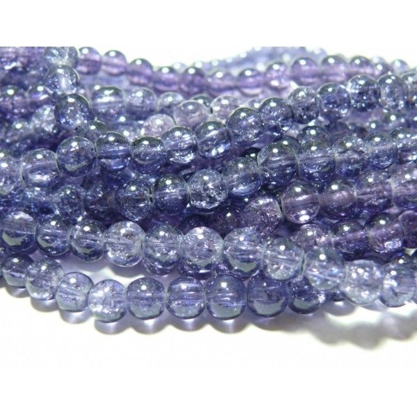 10 perles de verre craquelé violet clair 8mm 