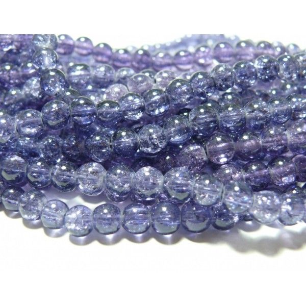 20 perles de verre craquelé violet clair 4mm 