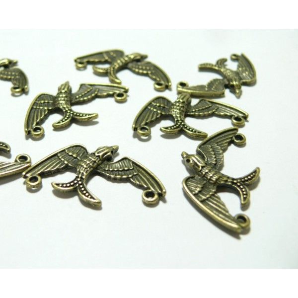 10  pendentifs breloque bronze connecteur oiseau ref 318