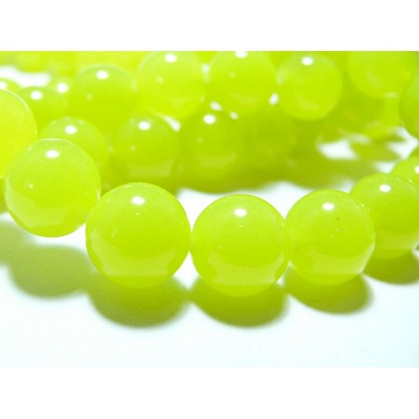 2 perles  jade teintée couleur jaune flashy 12mm 