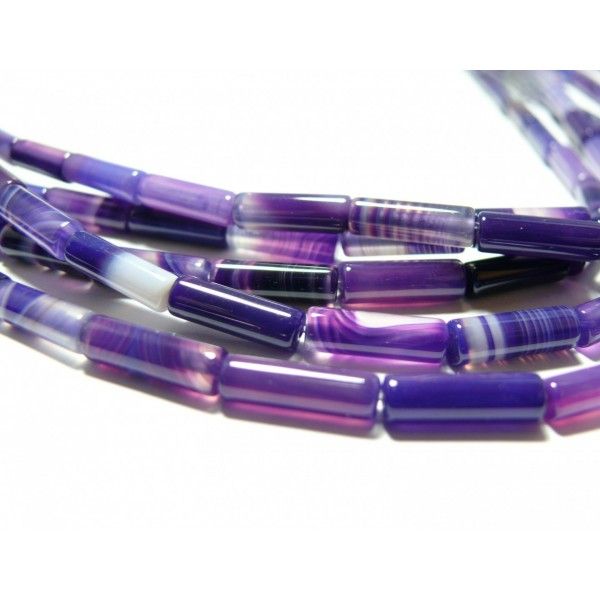 Lot 2 pieces perles 4 par 13mm  agate violette tube