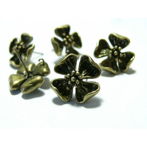 1 paire de Boucle d'oreille bronze fleurs  puce