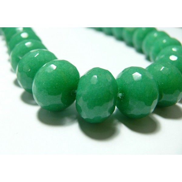 2 perles Jade vert pomme facetté rondelles 10*14mm