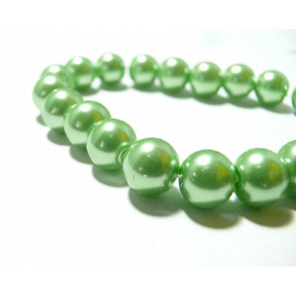 10 perles de verre nacre vert pistache 10mm ref RB4-23