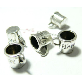 10 pendentifs mug tasse 3D ref 2B4604 viel argent