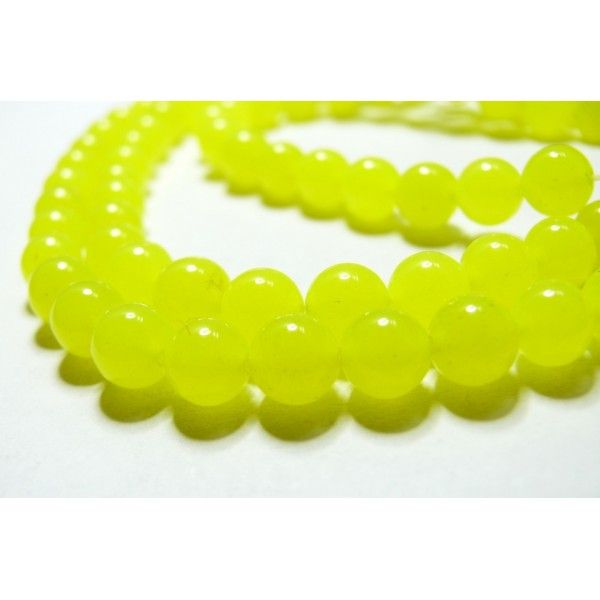 1 fil environ 64 perles  jade teintée couleur jaune flashy 6mm 