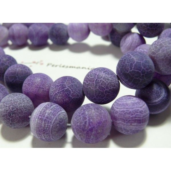10 perles Agate craquelé effet givre violet 10mm