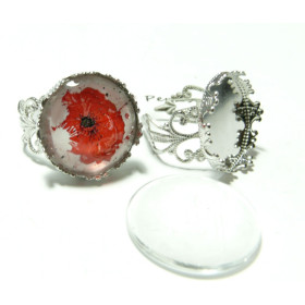 2 pièces:1  bague couronne 20mm PP anneau dentelle et 1 cabochon