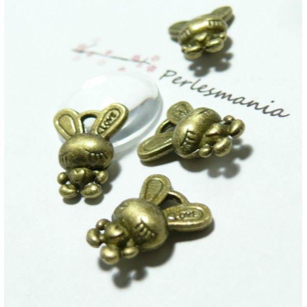 10 pieces pendentif breloque bronze  lapin mignon 3D  ref 2D1508 