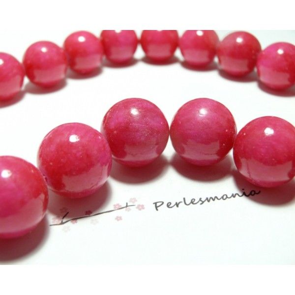 5 perles  jade teintée rose bombon 10mm 