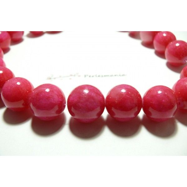 2 perles  jade teintée rose bonbon 12mm 