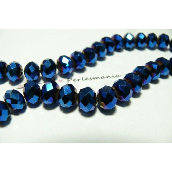 10  perles facettées rondelles bleu nuit 8 par 10mm ref 