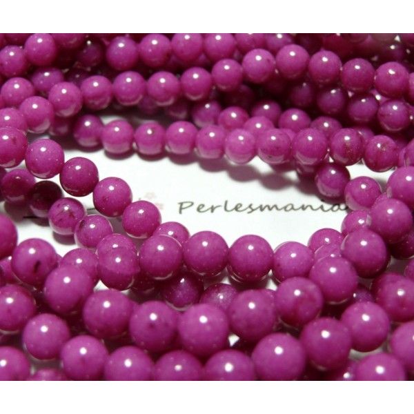 10 perles  jade teintée couleur rose fushia 6mm