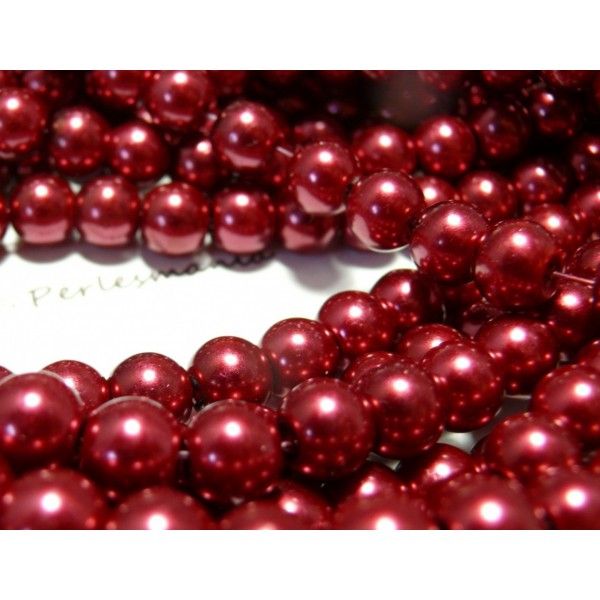 25 perles de verre nacré rouge 8mm ref 2G5319