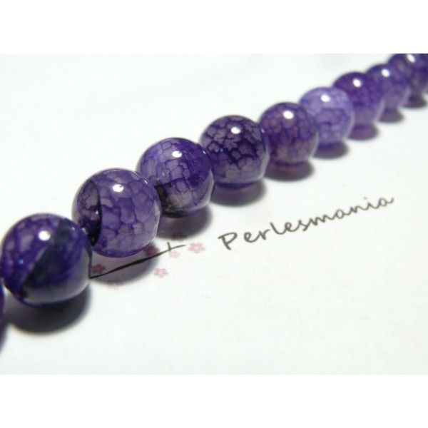 10 perles Agate craquelé  violet 10mm