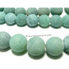 2 perles Agate craquelé  14mm effet givre vert d'eau