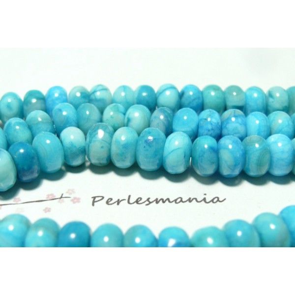 10 perles agate larimar bleue rondelles  5 par 8 mm