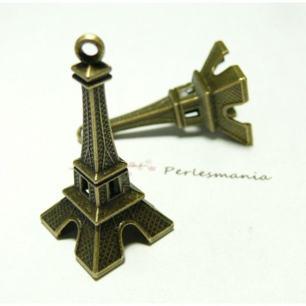 2 pieces magnifique grand pendentif bronze Tour Eiffel 3D