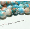 2 perles  jade teintée 12mm bleu orange R7381 