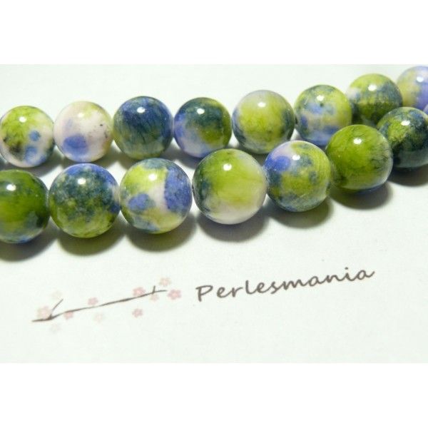 2 perles  jade teintée 12mm bleu vert  R73089 