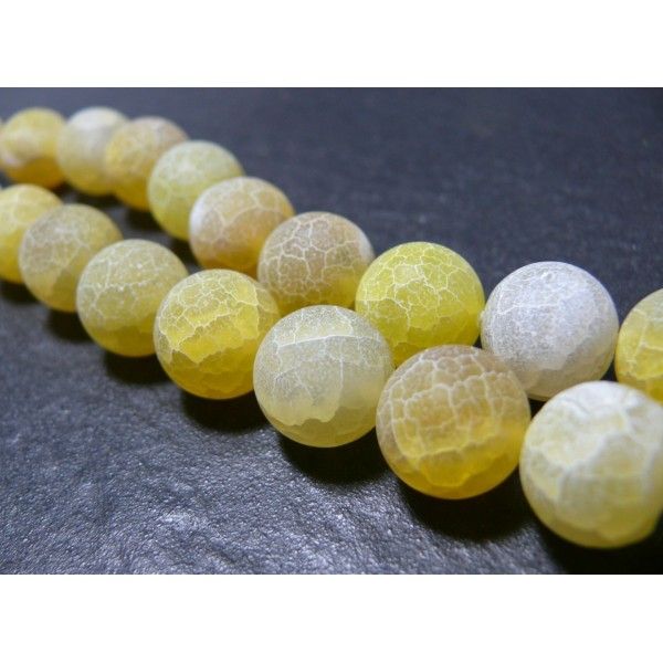 10 perles Agate craquelé  10mm effet givre jaune 