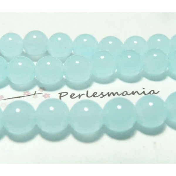 65 perles  jade teintée couleur bleu pale 6mm 
