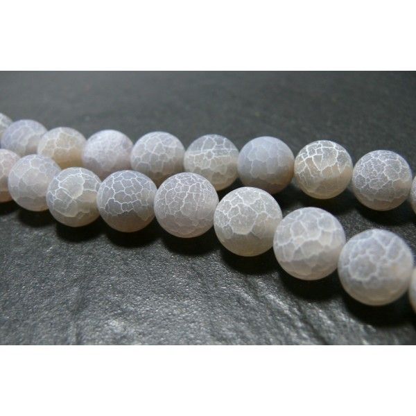 10 perles Agate craquelé  10mm effet givre GRIS 