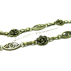 Apprêt bijoux20 cm maille chaine fleur et rose ref 201 