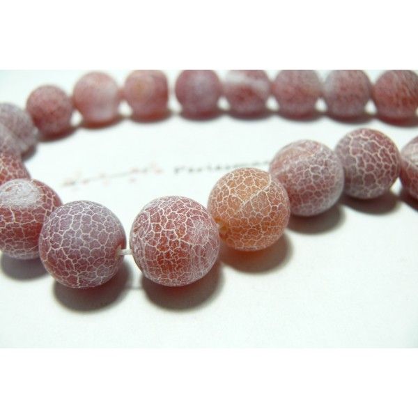 Apprêt bijoux 2 perles Agate craquelé effet givre14mm  rouge 