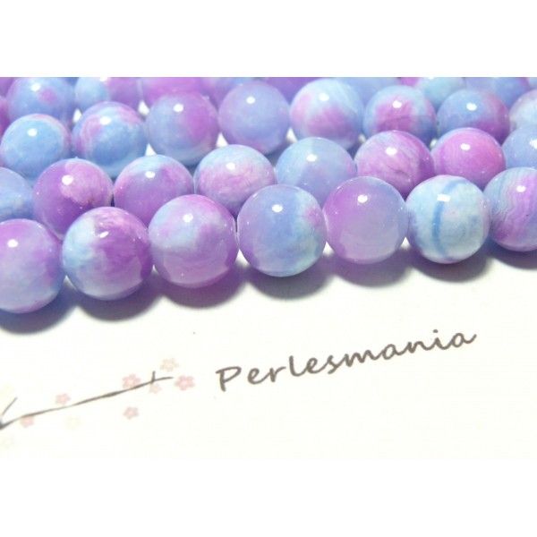 2 perles  jade teintée 12mm violet et bleu R73093 