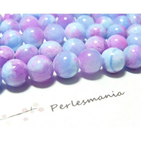 5 perles  jade teintée 10mm violet et bleu R73093 