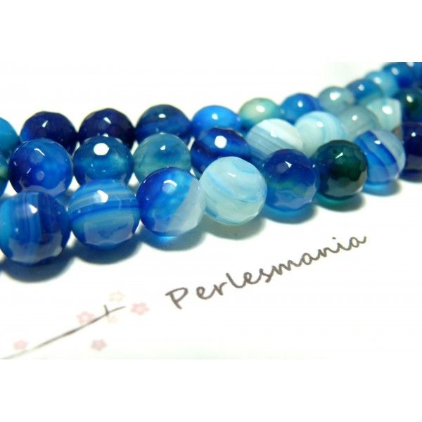 10 perles Agate du brésil facettée bleu 6mm 