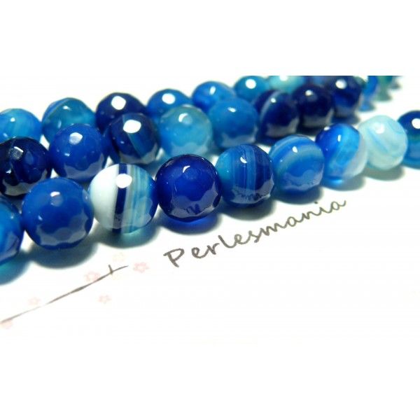 10 perles Agate du brésil facettée bleu 8mm 