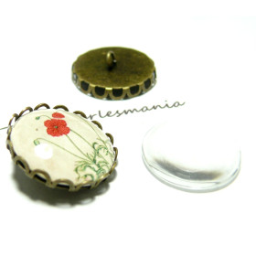 4 pièces: 2 supports 20mm Boutons de manchettes  vague BR et 2 cab 