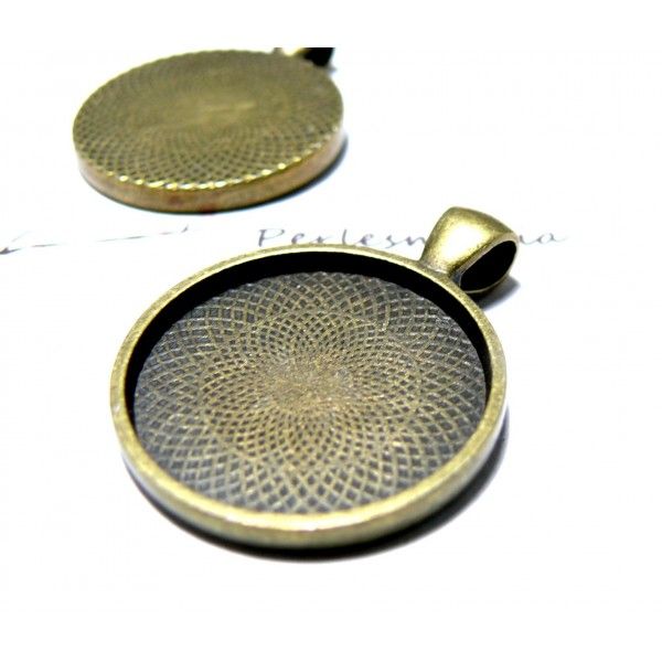 Apprêt bijoux 1 Support de pendentif rond 25mm bronze  qualité 