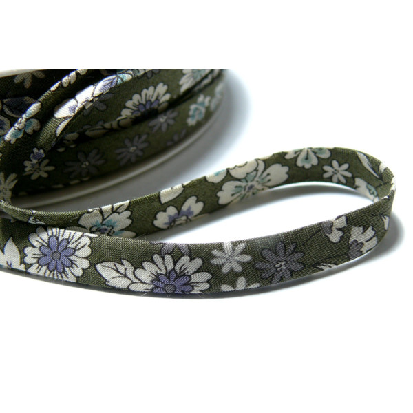 1 m ruban biais  liberty double 10mm ref FFcollection 3 fleuri