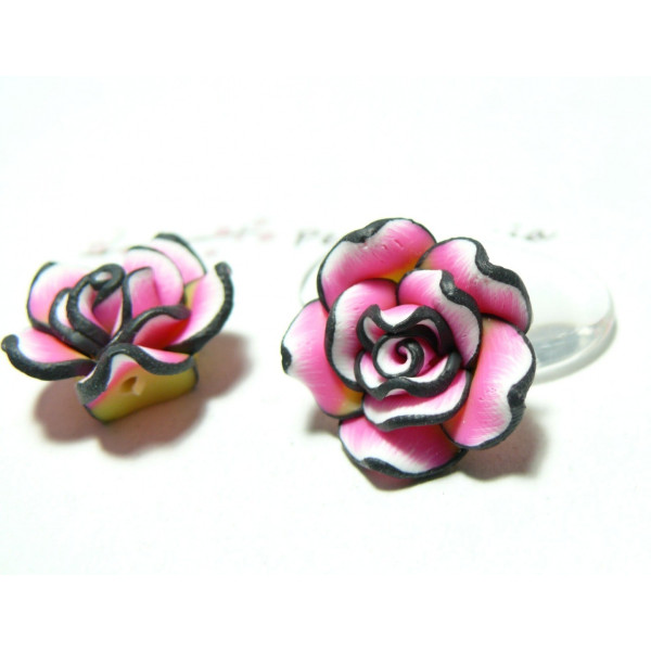 1 fleur cabochons  fimo jaune rose 20mm 