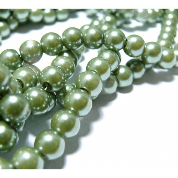 25 perles de verre nacre vert olive 8mm ref 2G3575 