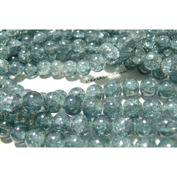 1 fil de105 perles de verre craquelé  2G5918 duo gris 