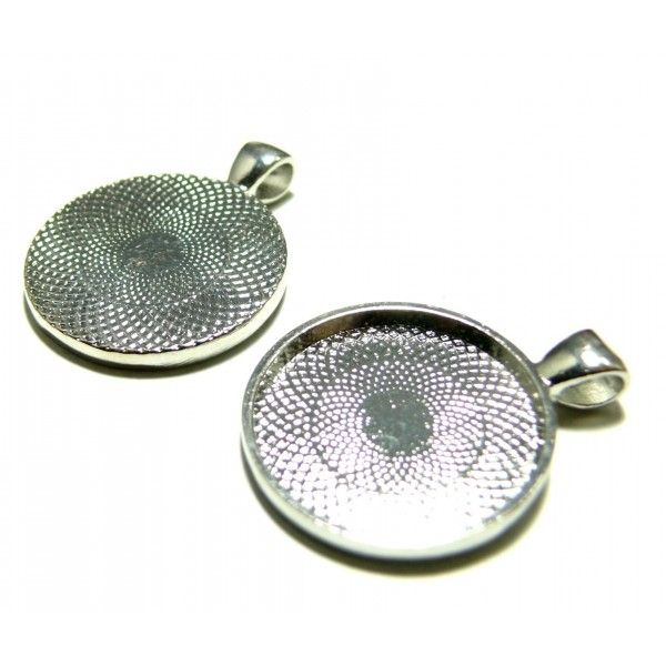 Apprêt bijoux 6 Support de pendentif rond 25mm argent platine qualité extra